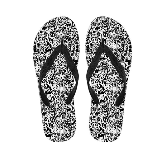 Black and White Graffiti Pattern Hawaiian Flip Flops: The Perfect Summer Accessory - 1