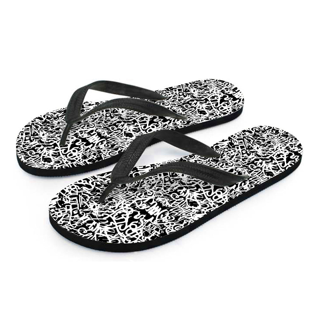 Black and White Graffiti Pattern Hawaiian Flip Flops: The Perfect Summer Accessory - 2