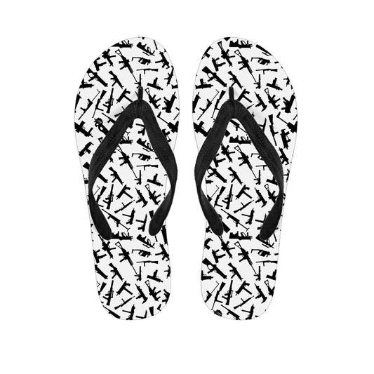 Gun Pattern Black and White Hawaiian Flip Flops: Step into Island Style - 1