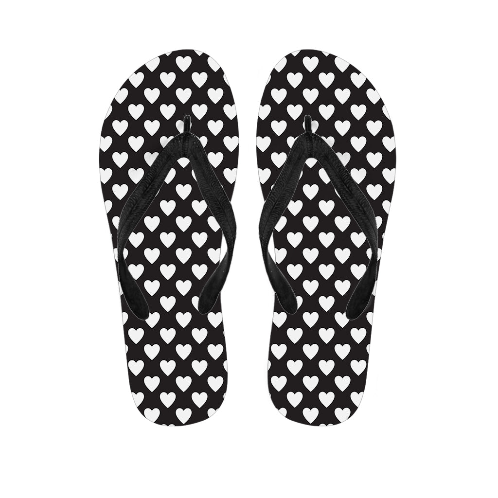 Black and White Heart Pattern Hawaiian Flip Flops: The Perfect Addition to Your Island Outfit - 1