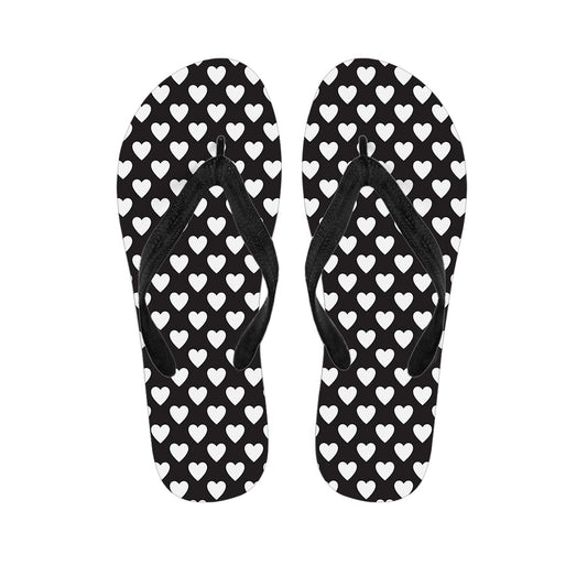 Black and White Heart Pattern Hawaiian Flip Flops: The Perfect Addition to Your Island Outfit - 1