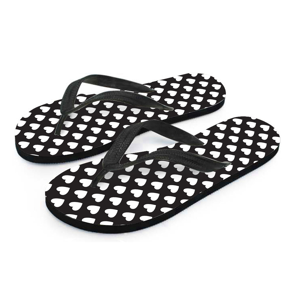 Black and White Heart Pattern Hawaiian Flip Flops: The Perfect Addition to Your Island Outfit - 2