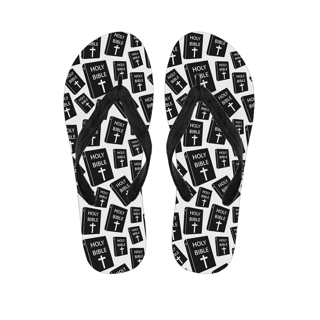 Holy Bible Hawaiian Outfit: Black and White Pattern Flip Flops - 1