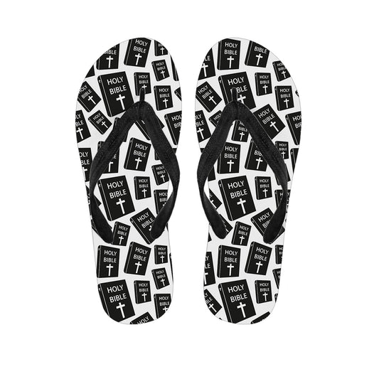 Holy Bible Hawaiian Outfit: Black and White Pattern Flip Flops - 1