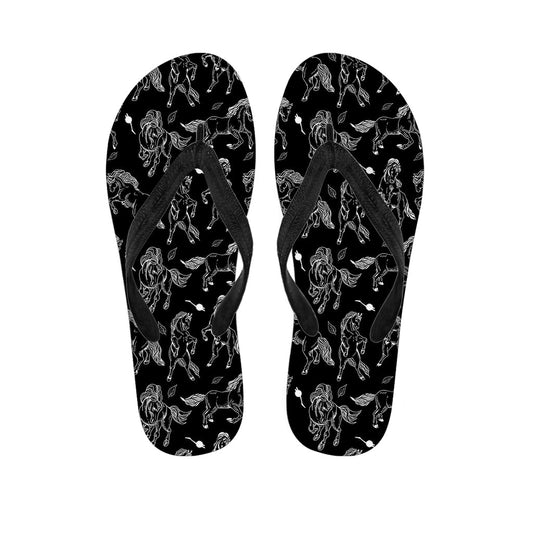 Black and White Horse Pattern Print Hawaiian Flip Flops - Walk the Islands in Style - 1