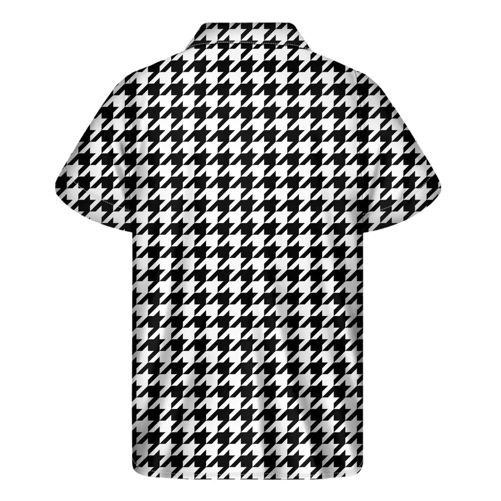 Island Classic: Black and White Houndstooth Hawaiian Short Sleeve Shirt - 2