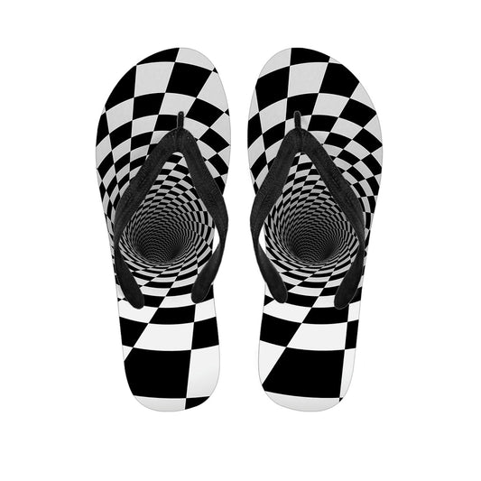 Black and White Hypnotic Illusion Hawaiian Flip Flops: The Perfect Addition to Your Island Outfit - 1