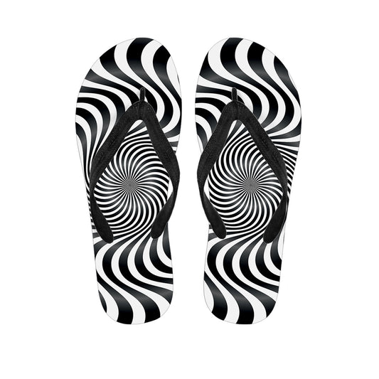 Island Vibes: Black and White Illusory Motion Print Hawaiian Flip Flops - 1