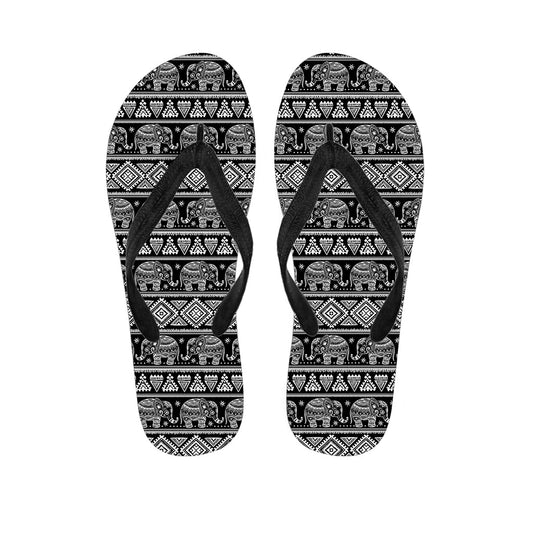 Black and White Indian Elephant Print Hawaiian Flip Flops: Complete Your Tropical Outfit! - 1