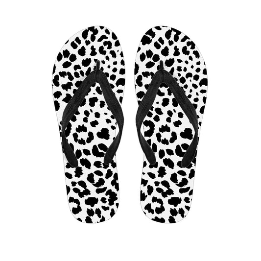 Jungle Chic: Black and White Jaguar Pattern Hawaiian Flip Flops - 1