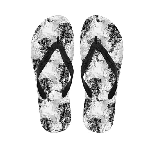 Black and White Jellyfish Pattern Hawaiian Flip Flops: Walk in Style! - 1