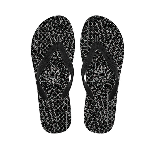 Kaleidoscope Hawaiian Bliss: Black and White Flip Flops - 1