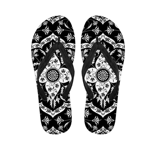 Black and White Lotus Mandala Print Hawaiian Flip Flops: Complete Your Island Style - 1