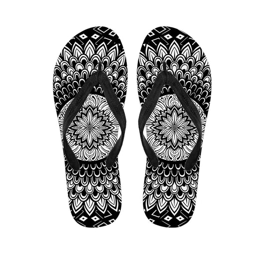 Black and White Mandala Print Hawaiian Flip Flops: The Perfect Addition to Your Island Outfit - 1