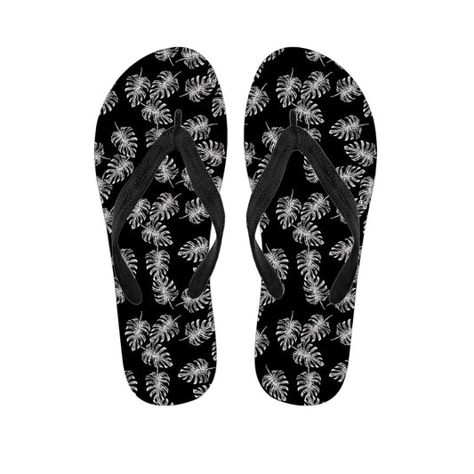 Monstera Madness: Black and White Hawaiian Flip Flops for Your Stylish Outfit - 1