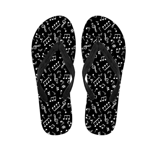 Black and White Music Note Pattern Hawaiian Flip Flops - 1