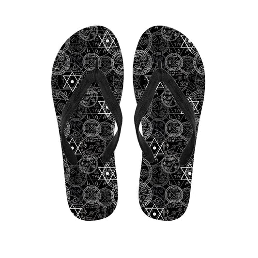 Black and White Mystic Witch Print Hawaiian Flip Flops: Embrace the Island Vibe - 1