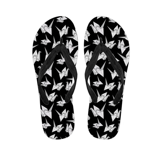 Origami Pattern Hawaiian Outfit: Step out in Style with Black and White Flip Flops - 1