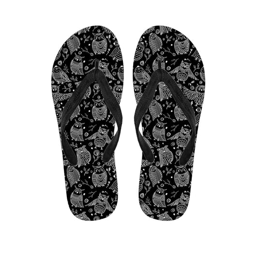 Black and White Owl Pattern Hawaiian Flip Flops: The Perfect Pair for Your Hawaiian Outfit - 1