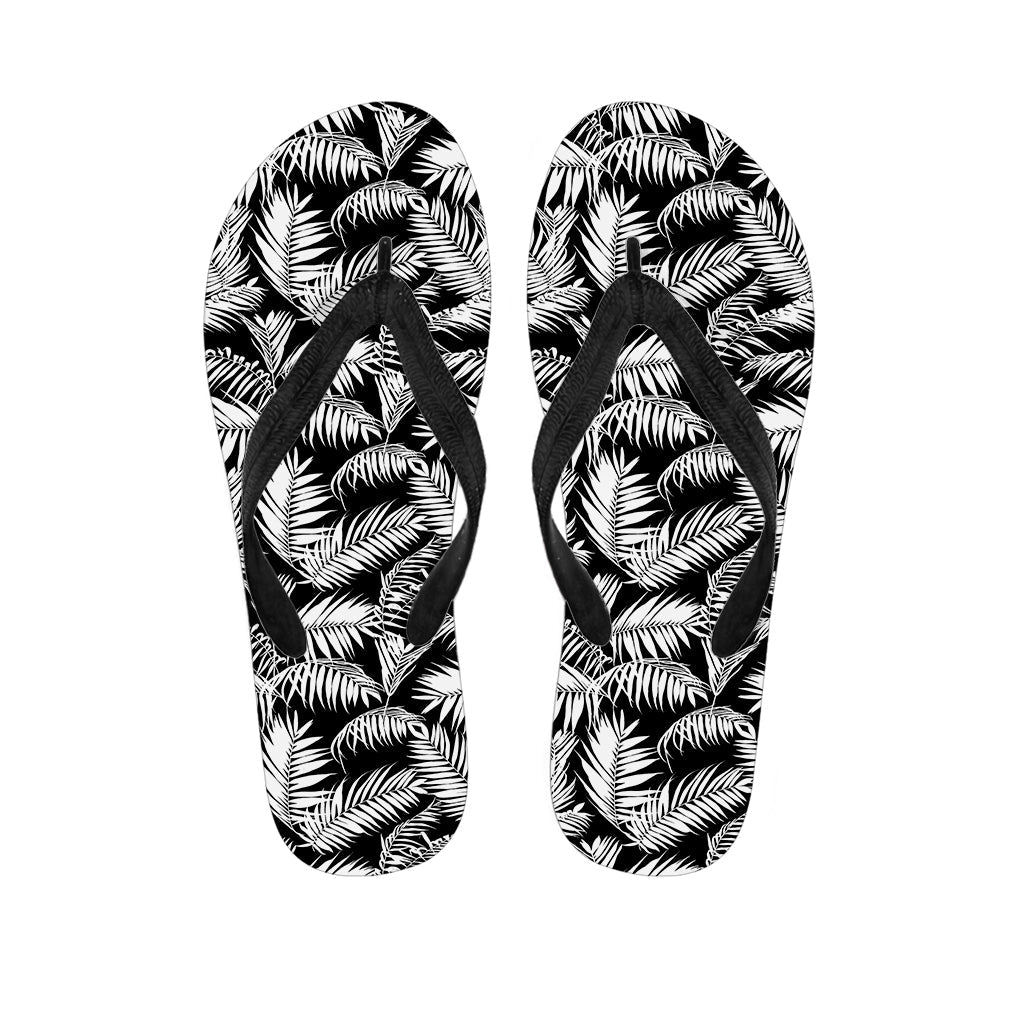 Black and White Palm Leaves Print Hawaiian Flip Flops: Perfect for Your Aloha Outfit - 1