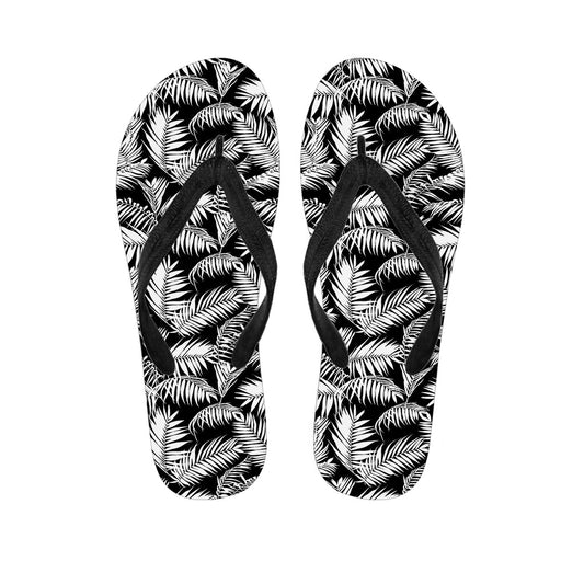 Black and White Palm Leaves Print Hawaiian Flip Flops: Perfect for Your Aloha Outfit - 1