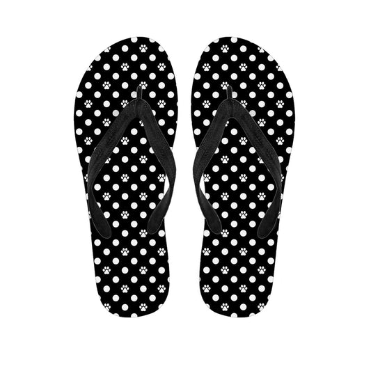 Black and White Paw and Polka Dot Print Hawaiian Flip Flops - Step into Island Style! - 1