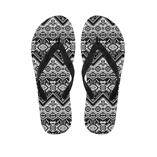 Black and White Navajo Print Hawaiian Outfit Flip Flops - 1
