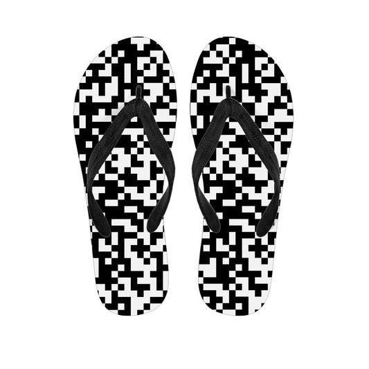 Pixel Paradise: Hawaiian Outfit with Black and White Flip Flops - 1
