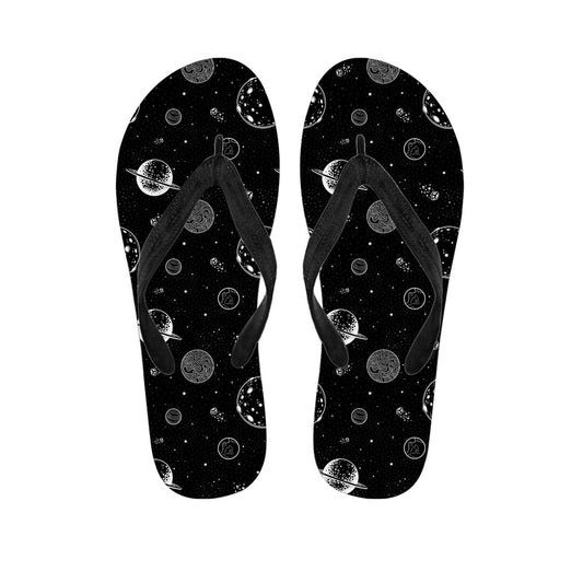 Black and White Planets Pattern Hawaiian Flip Flops: Embrace Island Style! - 1