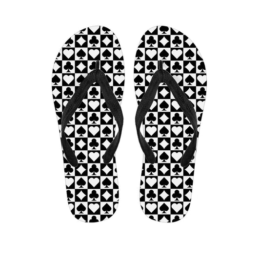 Playful Aloha: Black and White Playing Card Suits Hawaiian Outfit with Flip Flops - 1