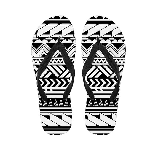 Black and White Polynesian Pattern Hawaiian Flip Flops - Perfect for Your Island Style Outfit - 1