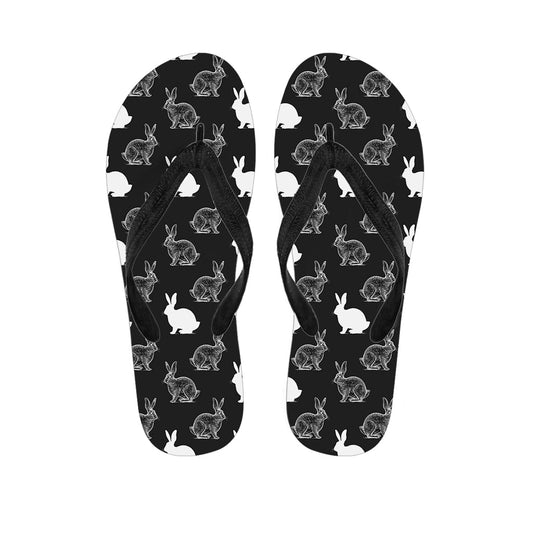 Black and White Rabbit Pattern Hawaiian Flip Flops: The Perfect Addition to Your Hawaiian Outfit - 1