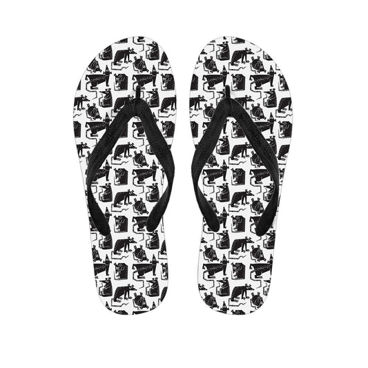 Island Vibes: Black and White Rat Pattern Hawaiian Flip Flops - 1