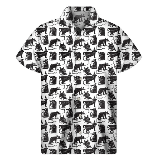 Tropical Vibes: Black and White Rat Pattern Hawaiian Short Sleeve Shirt - 1