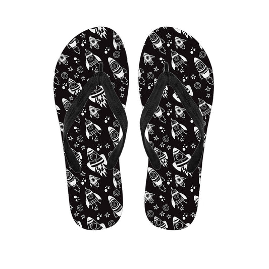 Black and White Rocket Pattern Hawaiian Flip Flops: Perfect for Your Hawaiian Outfit - 1