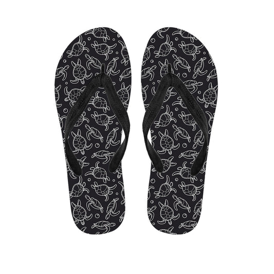 Black and White Sea Turtle Pattern Hawaiian Outfit Flip Flops - 1