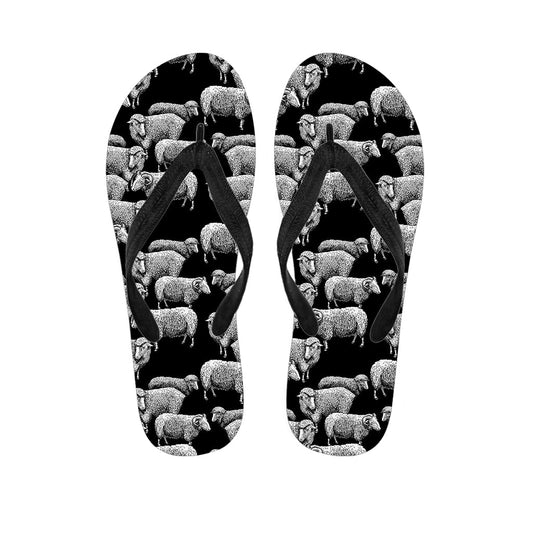 Black and White Sheep Pattern Hawaiian Flip Flops: The Perfect Accessory for Your Island Outfit - 1