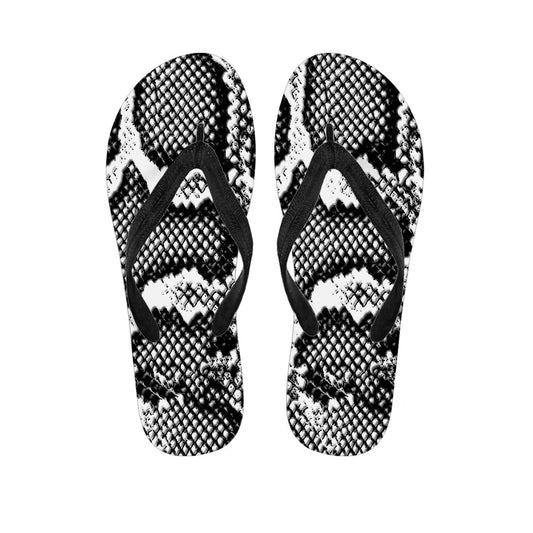 Black and White Snakeskin Print Hawaiian Flip Flops - 1