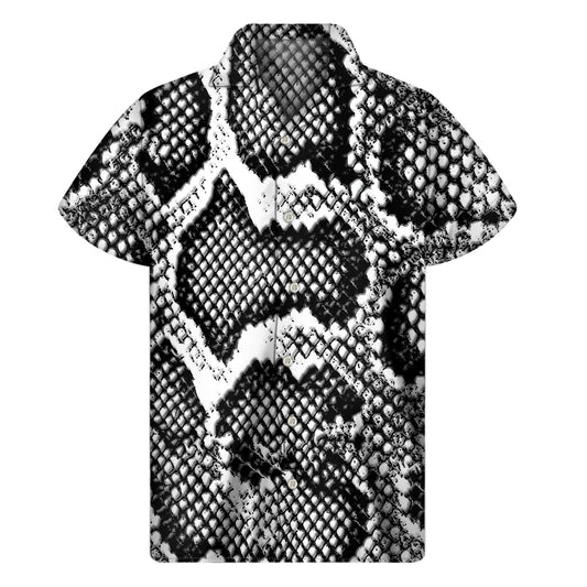 Black and White Snakeskin Print Hawaiian-inspired Short Sleeve Shirt - 1