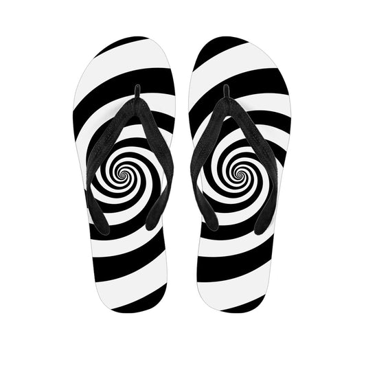 Black and White Spiral Illusion Hawaiian Flip Flops for the Perfect Island Outfit - 1