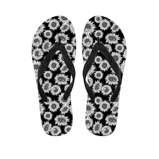 Sunflower Paradise: Hawaiian Outfit with Black and White Pattern Flip Flops - 1