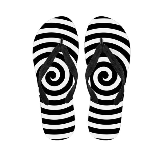 Black and White Swirl Illusion Hawaiian Flip Flops: The Perfect Addition to Your Hawaiian Outfit - 1