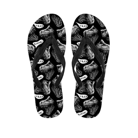Black and White T-Rex Dinosaur Hawaiian Flip Flops - 1