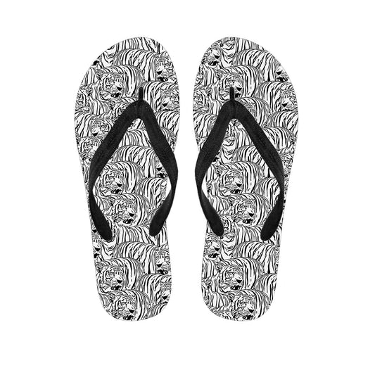 Black and White Tiger Print Hawaiian Flip Flops: Walk in Style and Comfort - 1