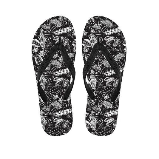 Tropical Palm Leaf Print Hawaiian Outfit Flip Flops: Black and White Edition - 1