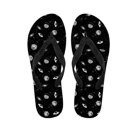 Black and White UFO Pattern Hawaiian Flip Flops: The Perfect Addition to Your Island Outfit - 1