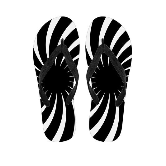 Black and White Vortex Swirl Hawaiian Flip Flops: Complete Your Island Outfit! - 1