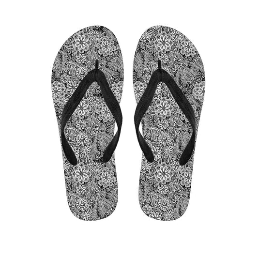 Black and White Western Flower Print Hawaiian Flip Flops: Complete Your Island Style - 1