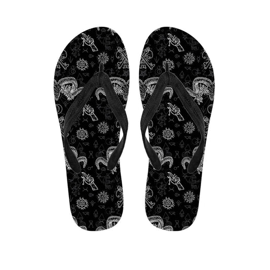 Black and White Wicca Gothic Hawaiian Flip Flops - Embrace the Aloha Spirit in Style - 1