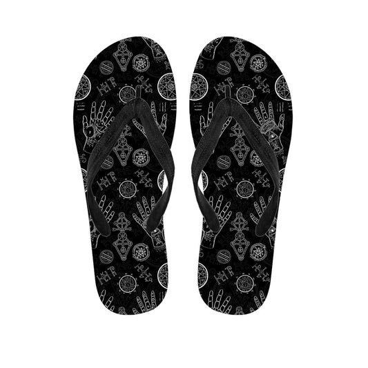 Black and White Wiccan Palmistry Hawaiian Flip Flops - 1